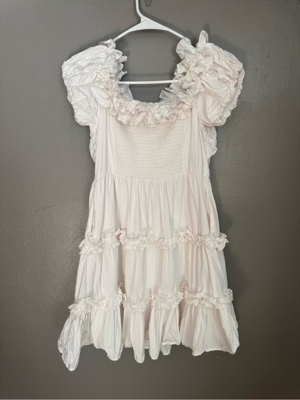 White Off-Shoulder Ruffle Mini Dress - Picture 3 of 6